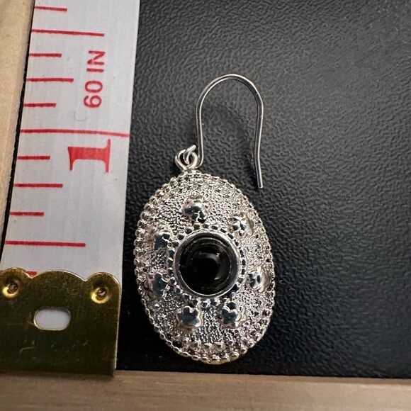 Chic Silver and Black Oval Earrings - Picture 2 of 4